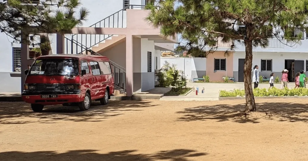 The school minibus parked in the Lighthouse School yard in Antananarivo